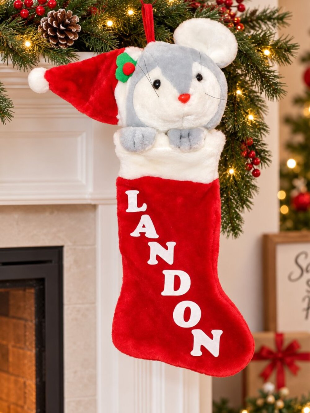Personalized LANDON 3D Plush Holiday Christmas Stocking